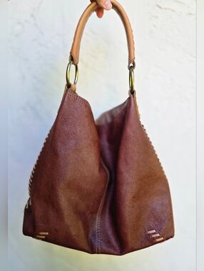 Lucky Brand Whipstitch Brown Leather Hobo Bag- "Penny" Bag From Big Bang Theory
